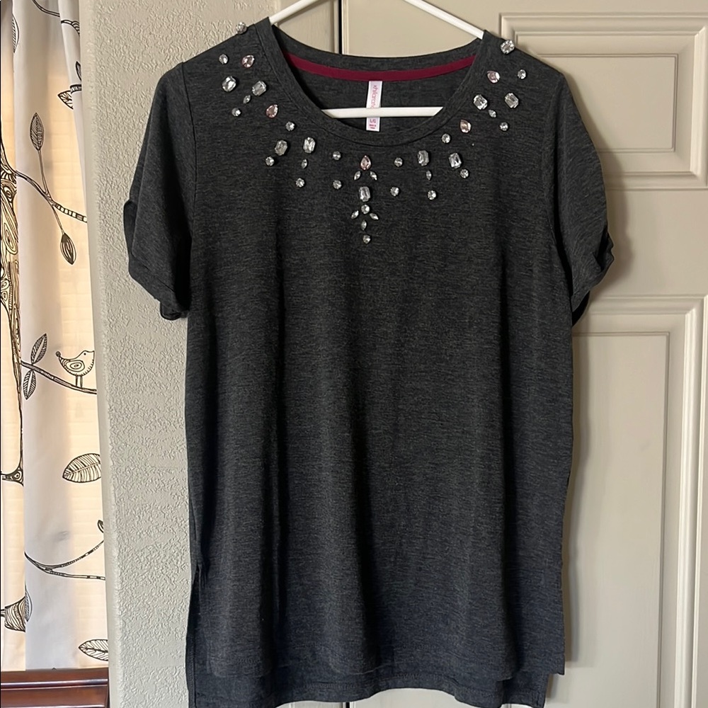 Xhilaration Charcoal Tee with Gem Accents